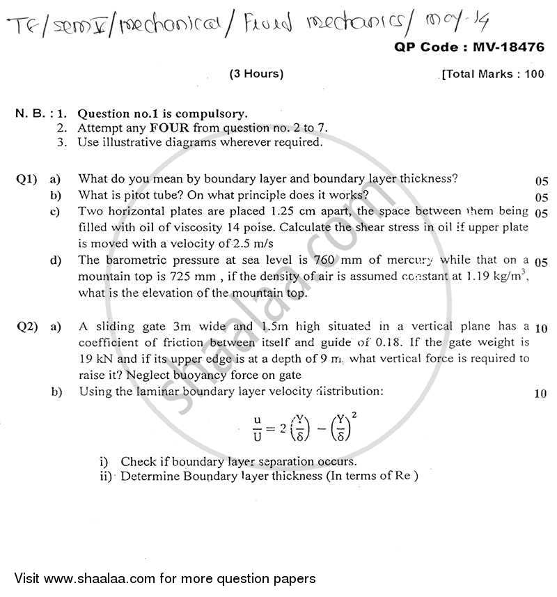 Fluid Mechanics 2013-2014 - B.E. - Semester 5 (TE Third Year) - University of Mumbai question paper with PDF download