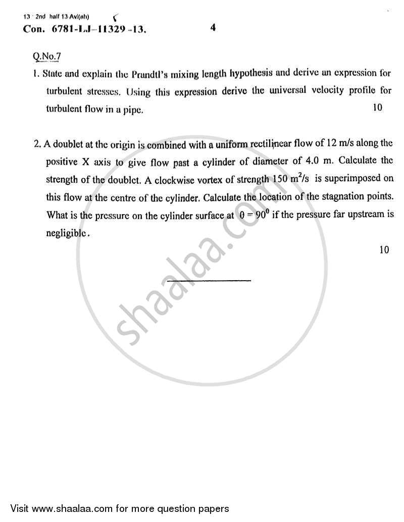 Fluid Mechanics 2013-2014 - B.E. - Semester 5 (TE Third Year) - University of Mumbai question paper with PDF download