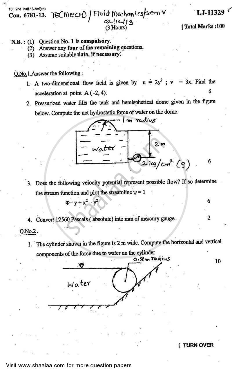 Fluid Mechanics 2013-2014 - B.E. - Semester 5 (TE Third Year) - University of Mumbai question paper with PDF download