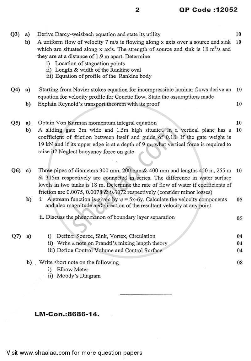 Fluid Mechanics 2014-2015 - B.E. - Semester 5 (TE Third Year) - University of Mumbai question paper with PDF download