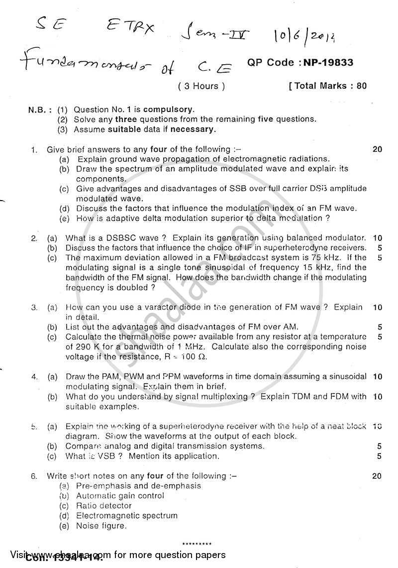 Fundamentals of Communation Engineering 2013-2014 - B.E. - Semester 4 (SE Second Year) - University of Mumbai question paper with PDF download