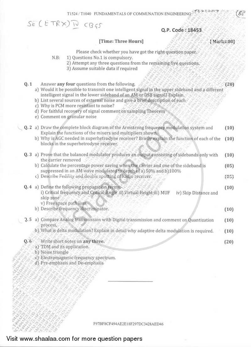 Fundamentals of Communation Engineering 2016-2017 - B.E. - Semester 4 (SE Second Year) - University of Mumbai question paper with PDF download