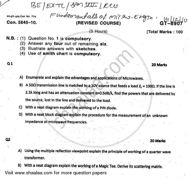 Fundamentals of Microwave Engineering 2010-2011 - B.E. - Semester 7 (BE Fourth Year) - University of Mumbai question paper with PDF download