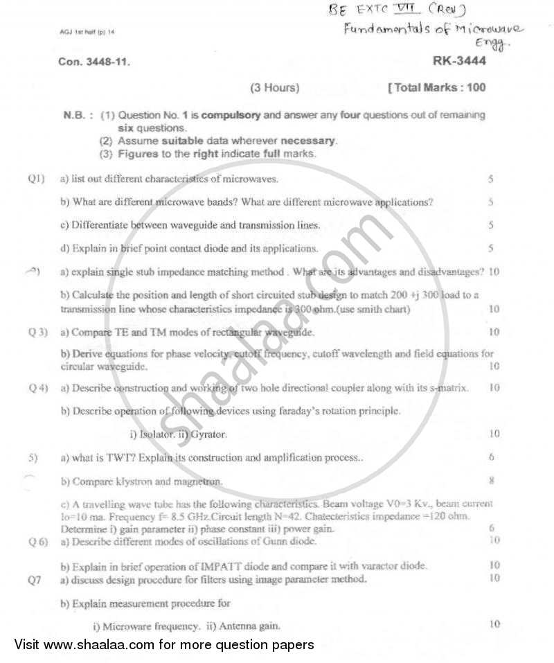 Fundamentals of Microwave Engineering 2010-2011 - B.E. - Semester 7 (BE Fourth Year) - University of Mumbai question paper with PDF download