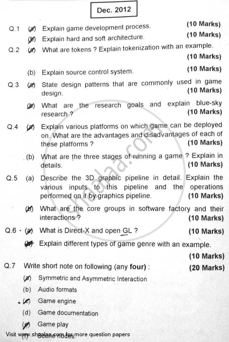 Gaming, Architecture and Programming 2012-2013 - B.E. - Semester 8 (BE Fourth Year) - University of Mumbai question paper with PDF download