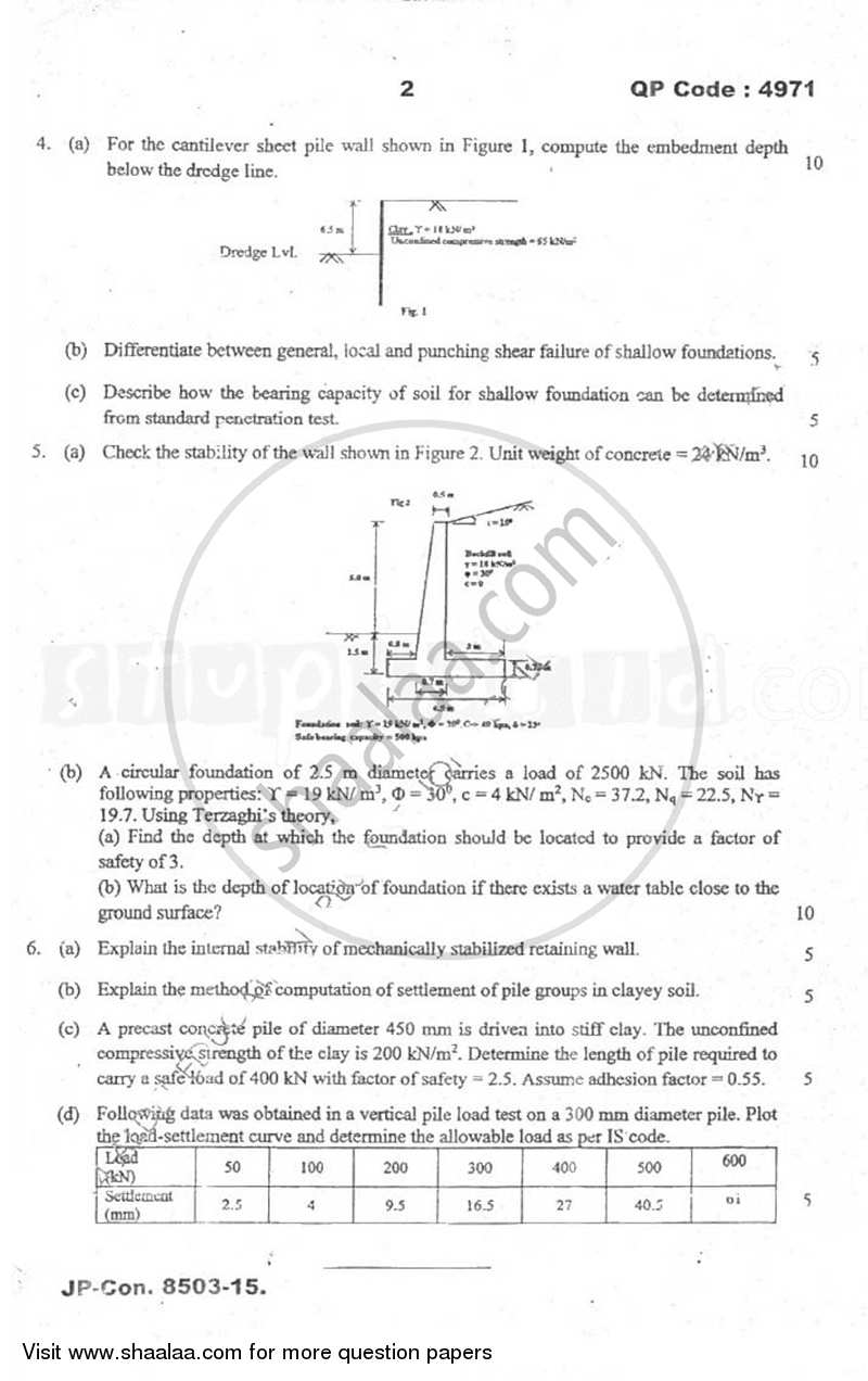 Geotechnical Engineering 2 2014-2015 - B.E. - Semester 6 (TE Third Year) - University of Mumbai question paper with PDF download