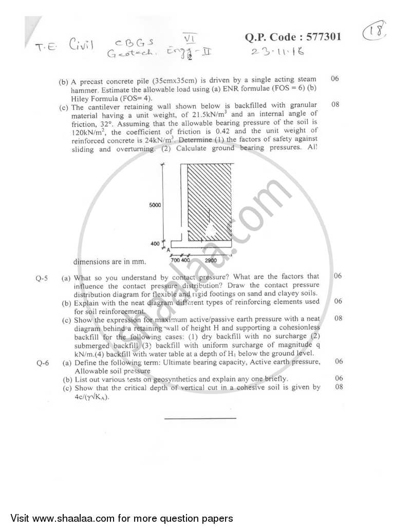Geotechnical Engineering 2 2016-2017 - B.E. - Semester 6 (TE Third Year) - University of Mumbai question paper with PDF download