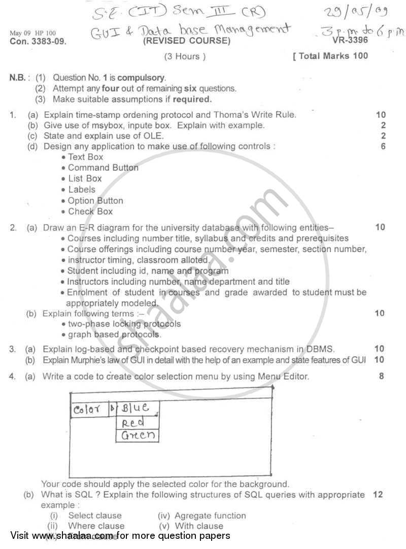 GUI and Database Management 2008-2009 - B.E. - Semester 3 (SE Second Year) - University of Mumbai question paper with PDF download