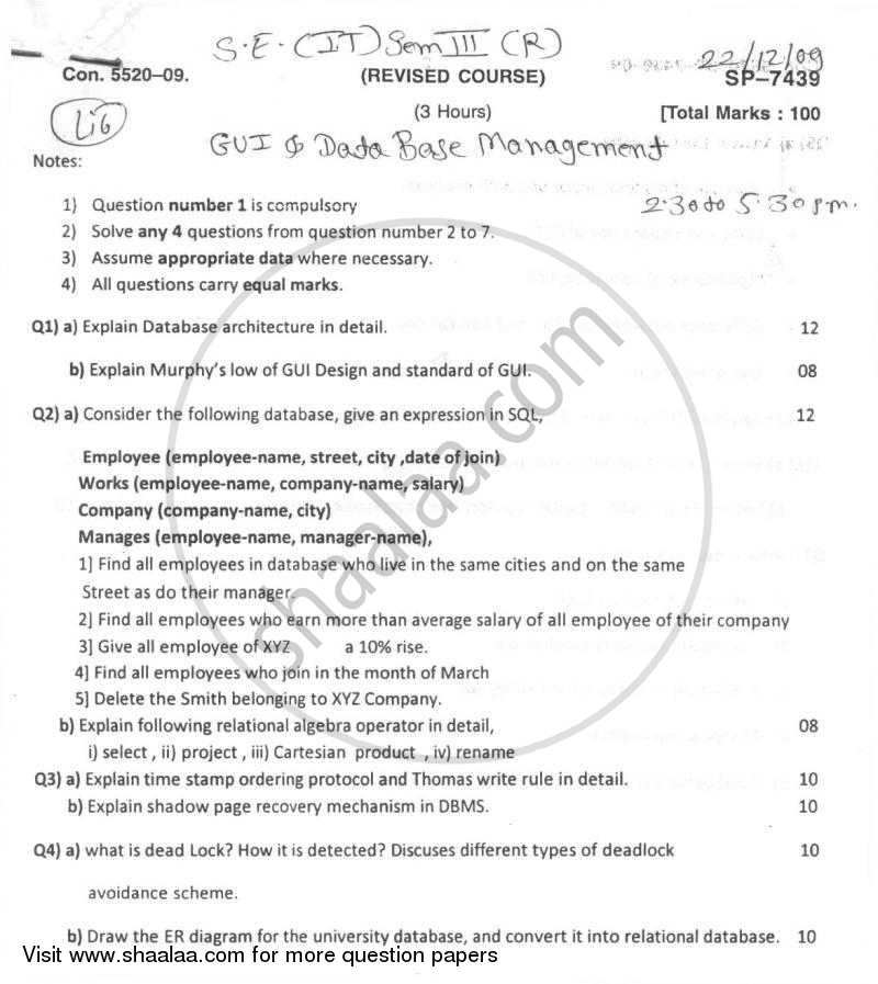 GUI and Database Management 2009-2010 - B.E. - Semester 3 (SE Second Year) - University of Mumbai question paper with PDF download