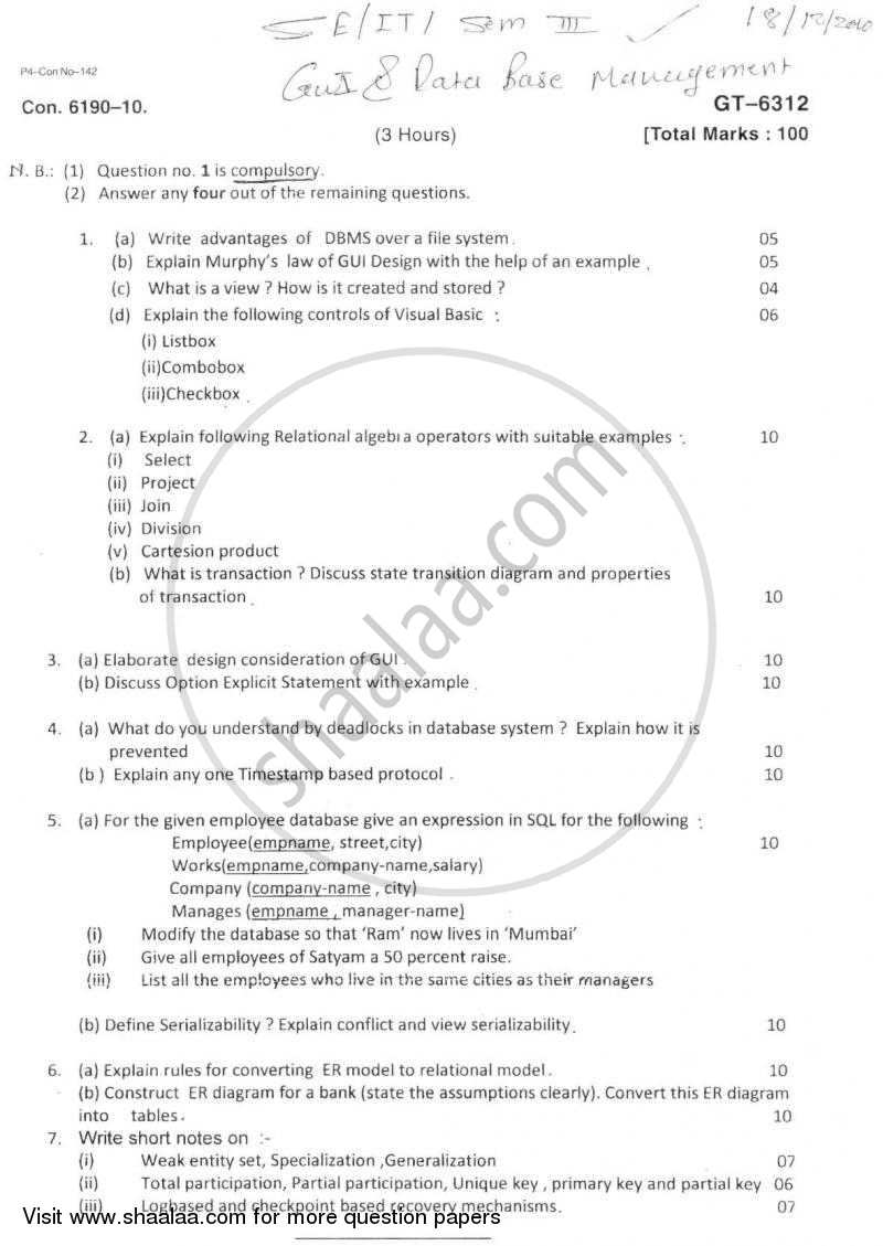 GUI and Database Management 2010-2011 - B.E. - Semester 3 (SE Second Year) - University of Mumbai question paper with PDF download