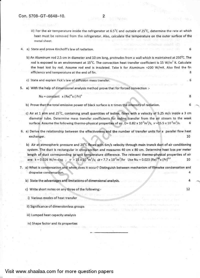 Heat and Mass Transfer 2010-2011 - B.E. - Semester 5 (TE Third Year) - University of Mumbai question paper with PDF download