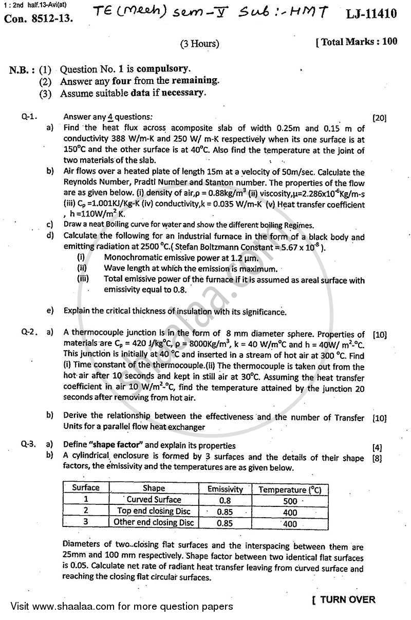 Heat and Mass Transfer 2013-2014 - B.E. - Semester 5 (TE Third Year) - University of Mumbai question paper with PDF download