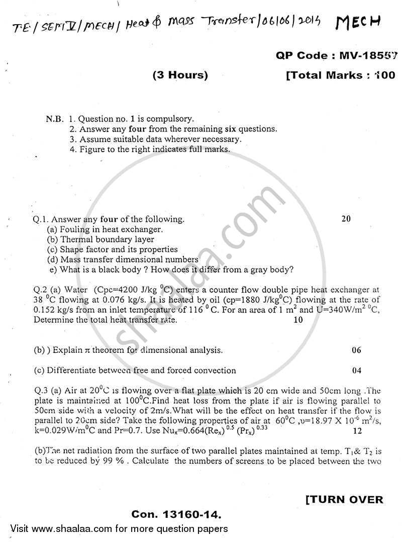 Heat and Mass Transfer 2013-2014 - B.E. - Semester 5 (TE Third Year) - University of Mumbai question paper with PDF download