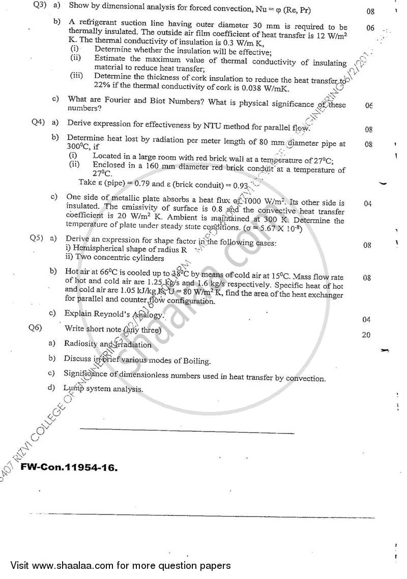 Heat Transfer 2015-2016 - B.E. - Semester 5 (TE Third Year) - University of Mumbai question paper with PDF download