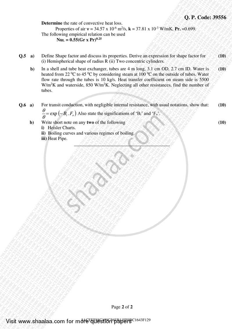 Heat Transfer 2017-2018 - B.E. - Semester 5 (TE Third Year) - University of Mumbai question paper with PDF download