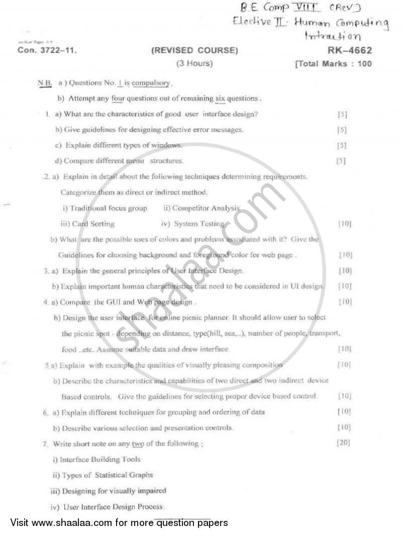 Human Computing Interaction 2010-2011 - B.E. - Semester 8 (BE Fourth Year) - University of Mumbai question paper with PDF download
