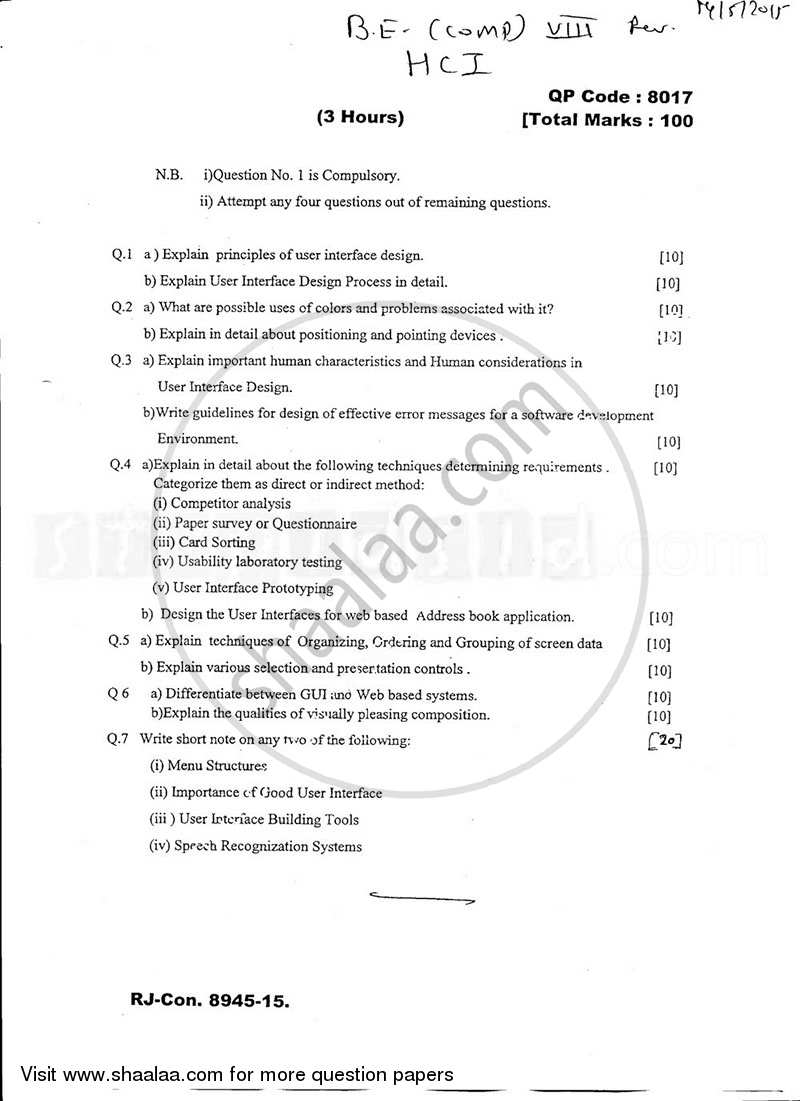 Human Computing Interaction 2014-2015 - B.E. - Semester 8 (BE Fourth Year) - University of Mumbai question paper with PDF download