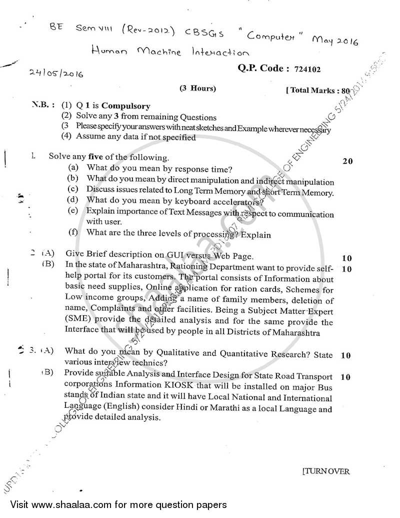 Human Machine Interaction 2015-2016 - B.E. - Semester 8 (BE Fourth Year) - University of Mumbai question paper with PDF download