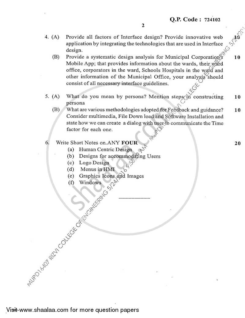 Human Machine Interaction 2015-2016 - B.E. - Semester 8 (BE Fourth Year) - University of Mumbai question paper with PDF download