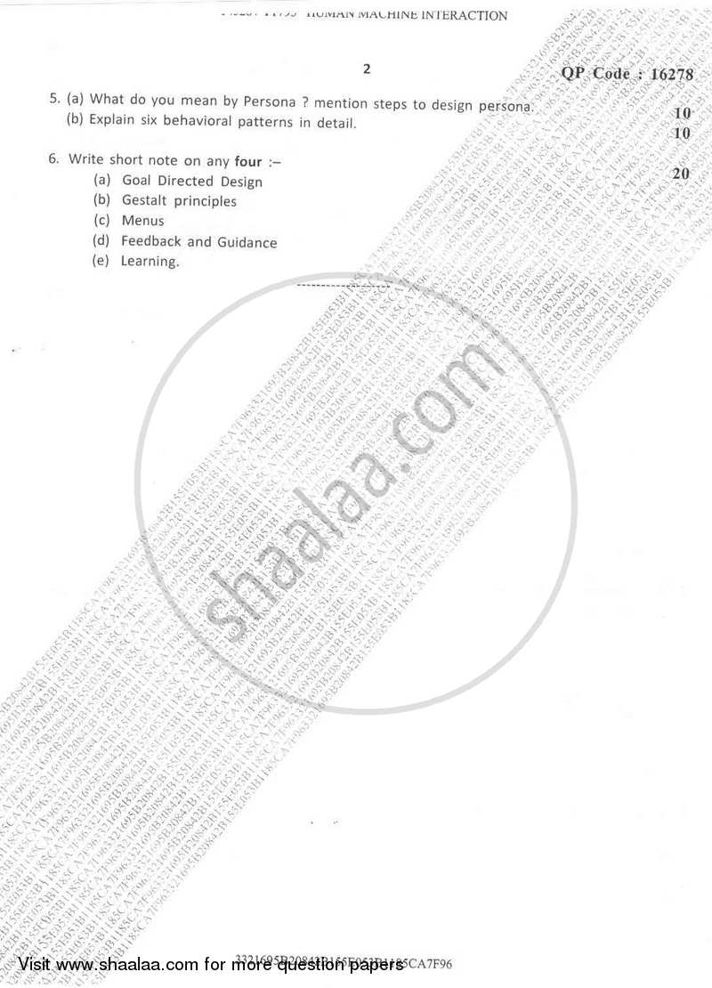 Human Machine Interaction 2016-2017 - B.E. - Semester 8 (BE Fourth Year) - University of Mumbai question paper with PDF download