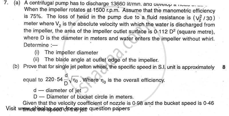 Hydraulic Machinery 2009-2010 - B.E. - Semester 6 (TE Third Year) - University of Mumbai question paper with PDF download