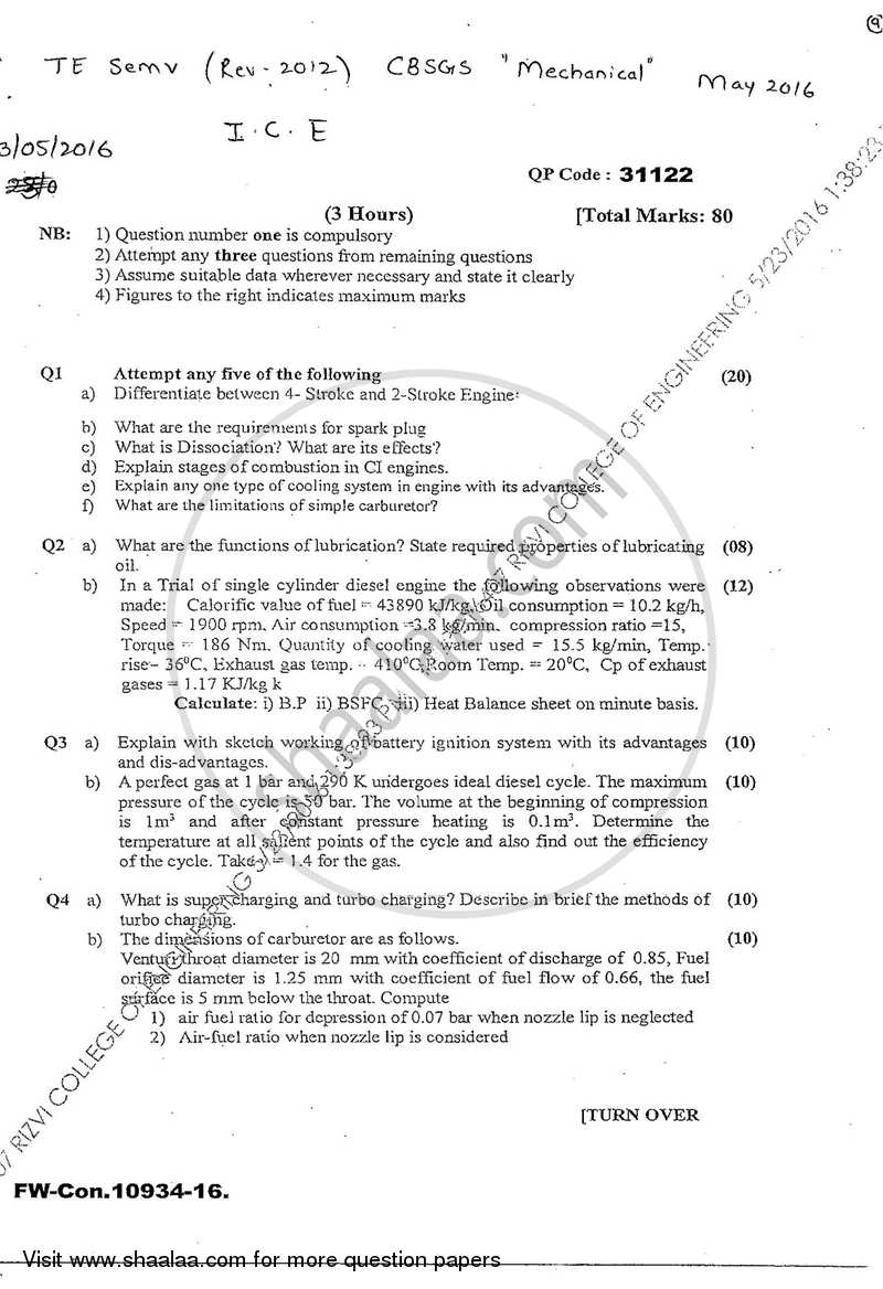 I.C. Engineering 2015-2016 - B.E. - Semester 5 (TE Third Year) - University of Mumbai question paper with PDF download