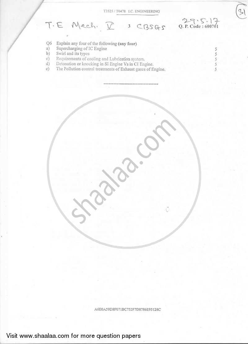 I.C. Engineering 2016-2017 - B.E. - Semester 5 (TE Third Year) - University of Mumbai question paper with PDF download