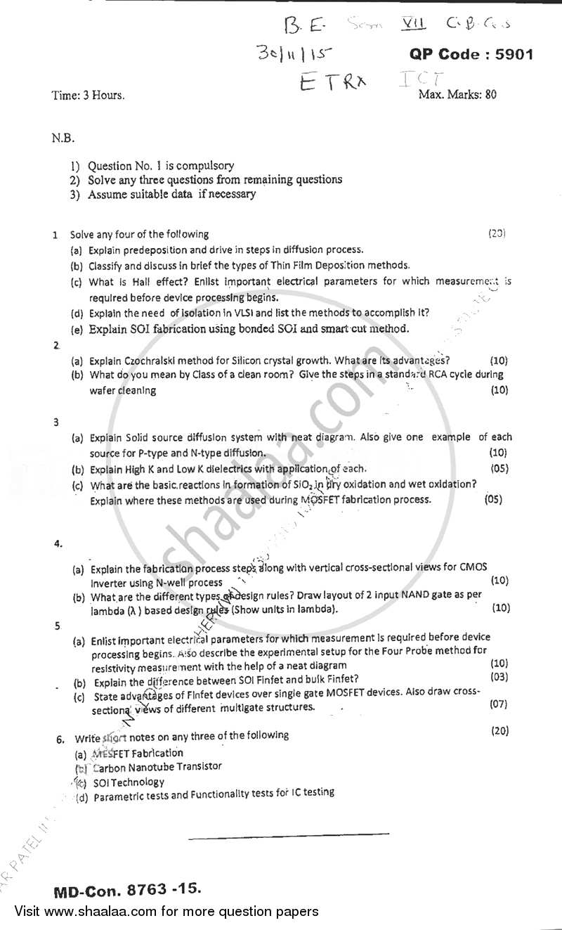 IC Technology 2015-2016 - B.E. - Semester 7 (BE Fourth Year) - University of Mumbai question paper with PDF download