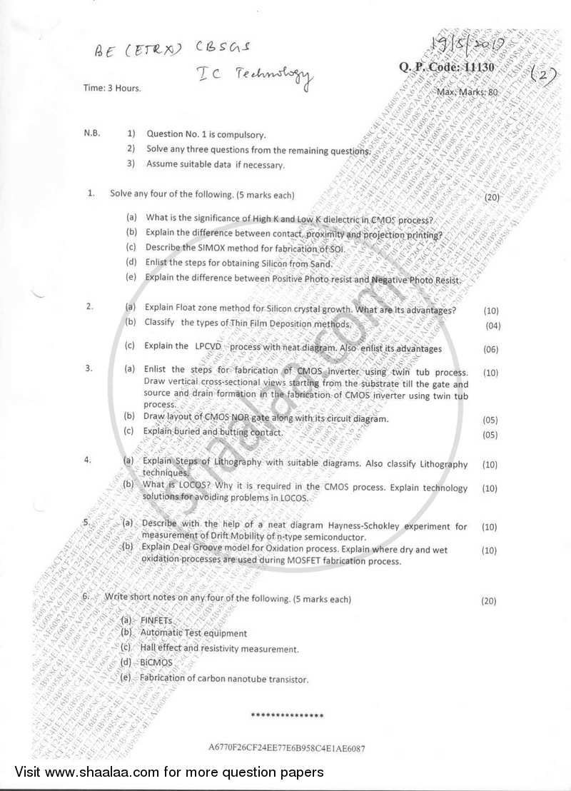 IC Technology 2016-2017 - B.E. - Semester 7 (BE Fourth Year) - University of Mumbai question paper with PDF download