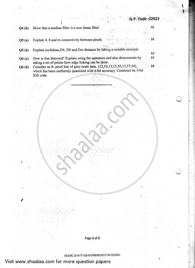 Image Processing 2017-2018 - B.E. - Semester 7 (BE Fourth Year) - University of Mumbai question paper with PDF download