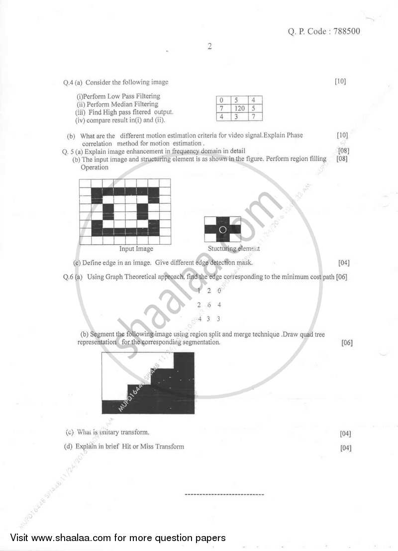 Image and Video Processing 2016-2017 - B.E. - Semester 7 (BE Fourth Year) - University of Mumbai question paper with PDF download