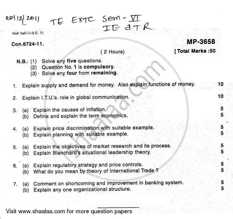 Industrial Economics and Telecom Regulation 2011-2012 - B.E. - Semester 6 (TE Third Year) - University of Mumbai question paper with PDF download
