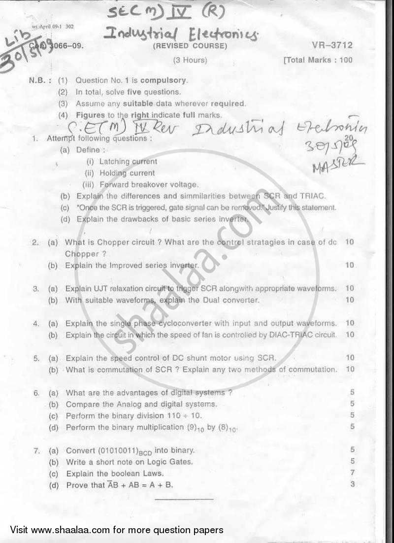 Industrial Electronics 2008-2009 - B.E. - Semester 4 (SE Second Year) - University of Mumbai question paper with PDF download