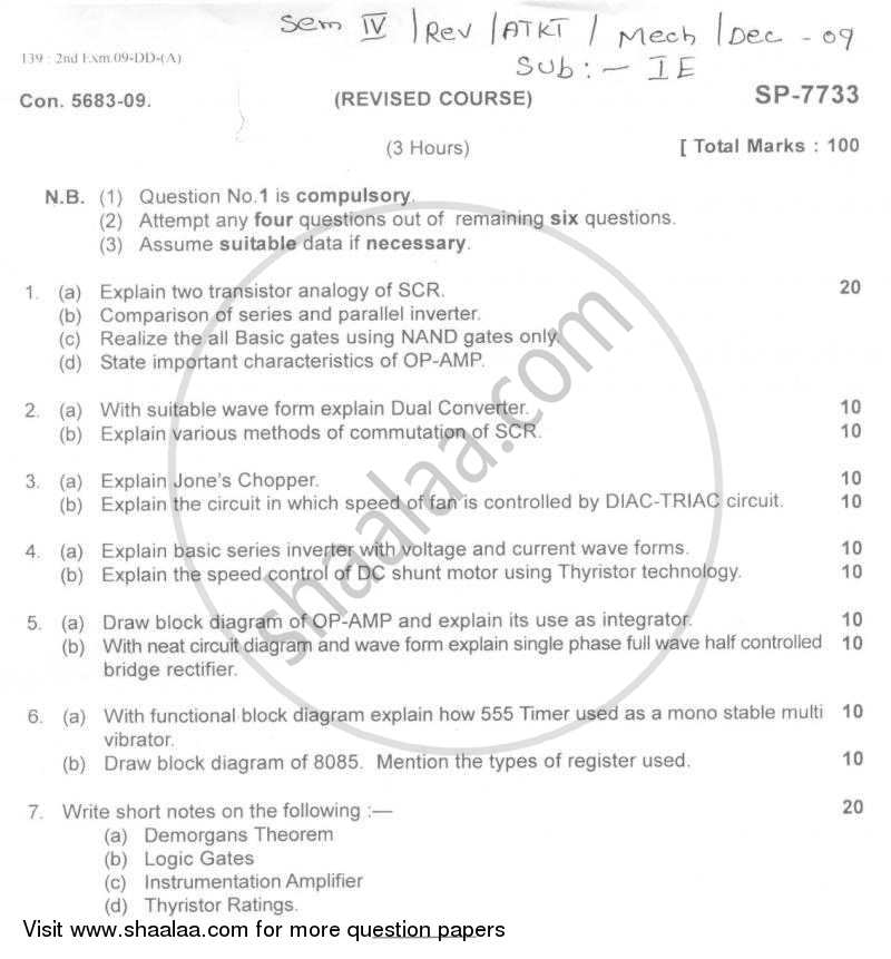 Industrial Electronics 2009-2010 - B.E. - Semester 4 (SE Second Year) - University of Mumbai question paper with PDF download