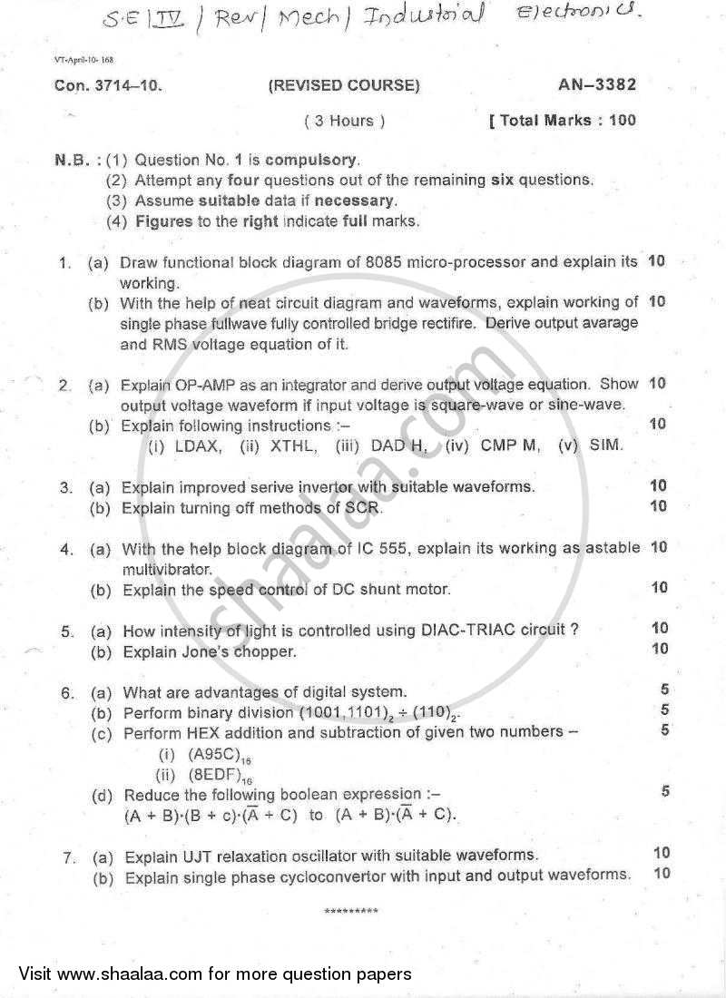 Industrial Electronics 2009-2010 - B.E. - Semester 4 (SE Second Year) - University of Mumbai question paper with PDF download
