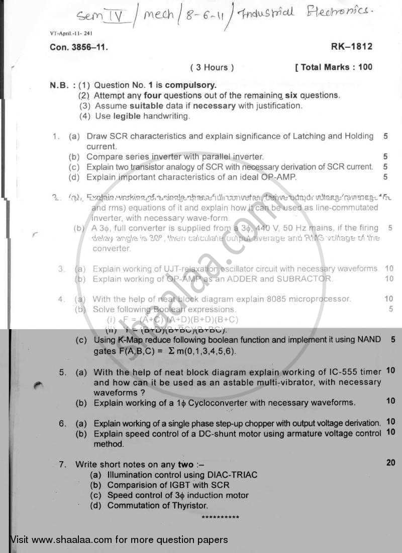 Industrial Electronics 2010-2011 - B.E. - Semester 4 (SE Second Year) - University of Mumbai question paper with PDF download