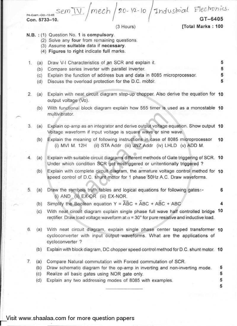 Industrial Electronics 2010-2011 - B.E. - Semester 4 (SE Second Year) - University of Mumbai question paper with PDF download
