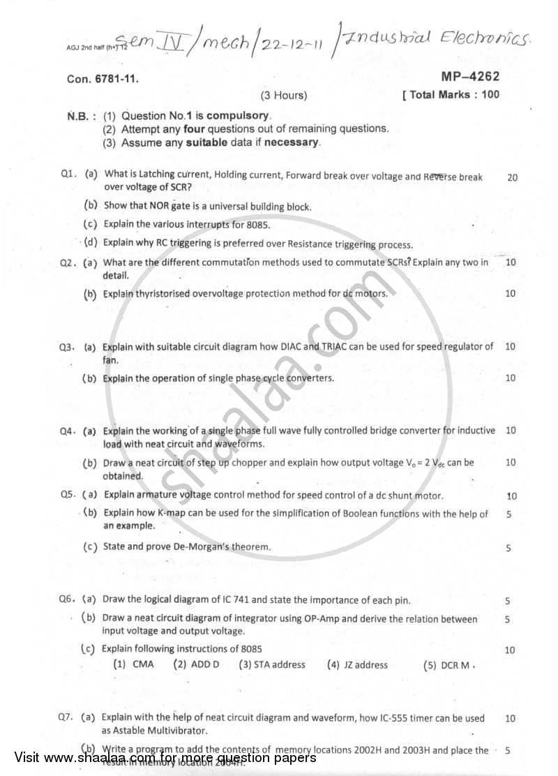 Industrial Electronics 2011-2012 - B.E. - Semester 4 (SE Second Year) - University of Mumbai question paper with PDF download