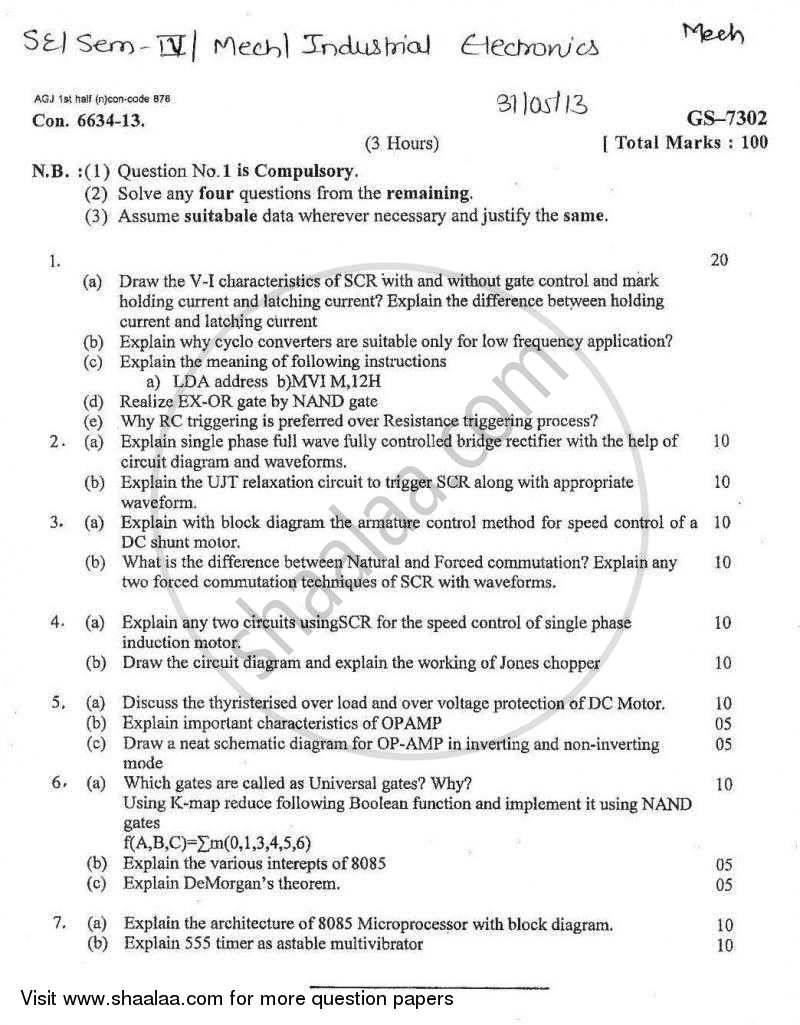 Industrial Electronics 2012-2013 - B.E. - Semester 4 (SE Second Year) - University of Mumbai question paper with PDF download