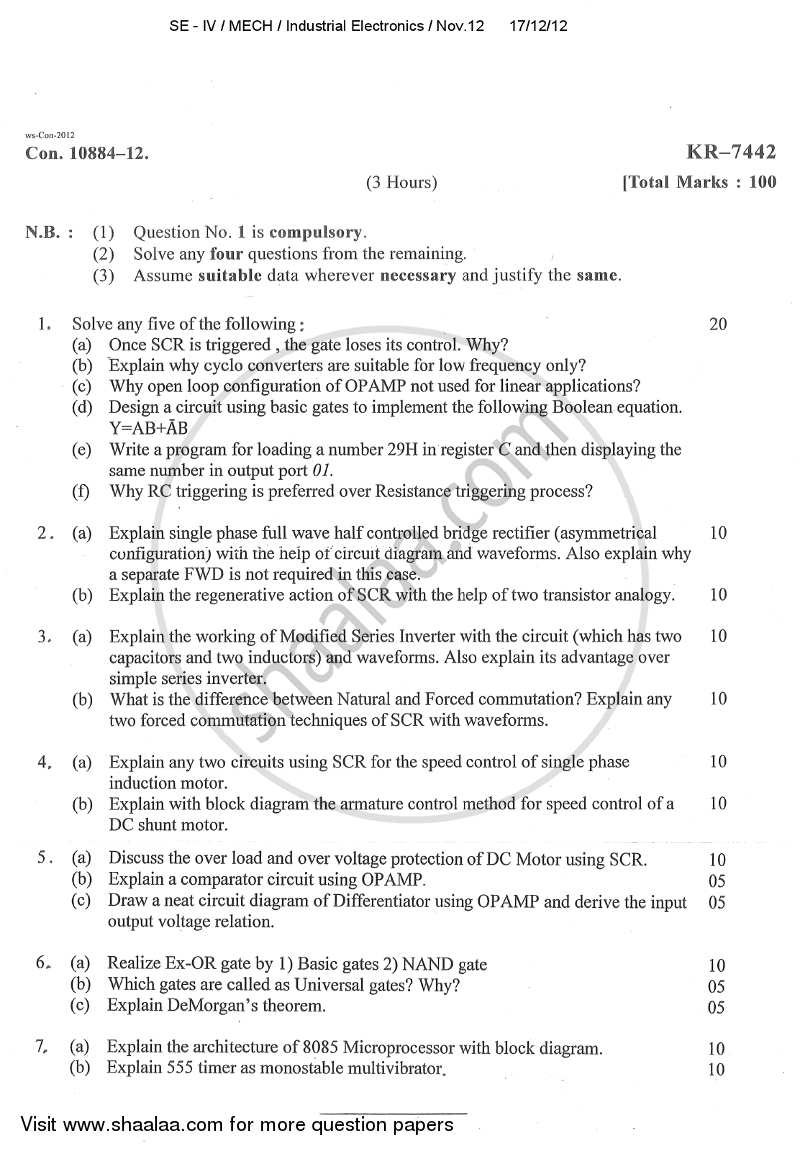 Industrial Electronics 2012-2013 - B.E. - Semester 4 (SE Second Year) - University of Mumbai question paper with PDF download