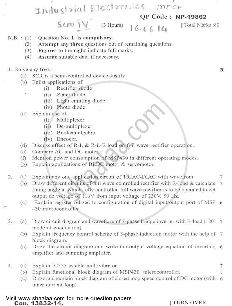 Industrial Electronics 2013-2014 - B.E. - Semester 4 (SE Second Year) - University of Mumbai question paper with PDF download