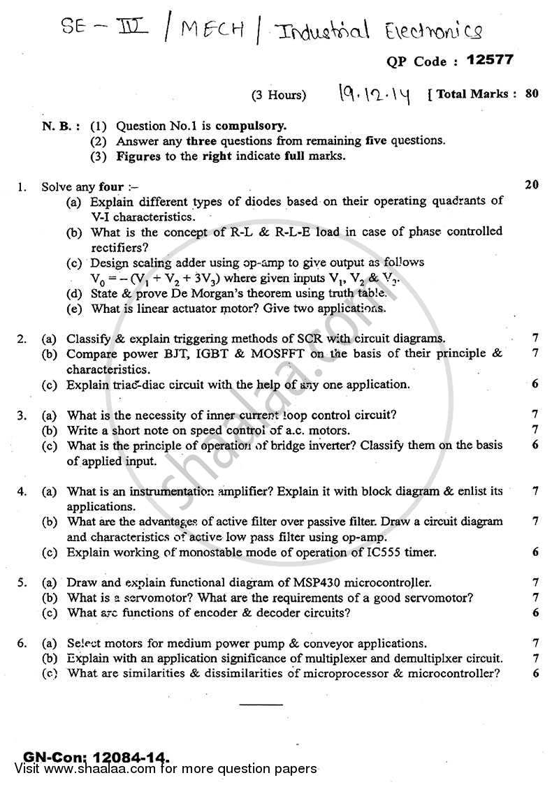 Industrial Electronics 2014-2015 - B.E. - Semester 4 (SE Second Year) - University of Mumbai question paper with PDF download