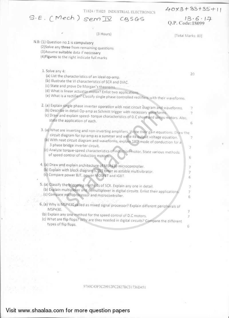 Industrial Electronics 2016-2017 - B.E. - Semester 4 (SE Second Year) - University of Mumbai question paper with PDF download