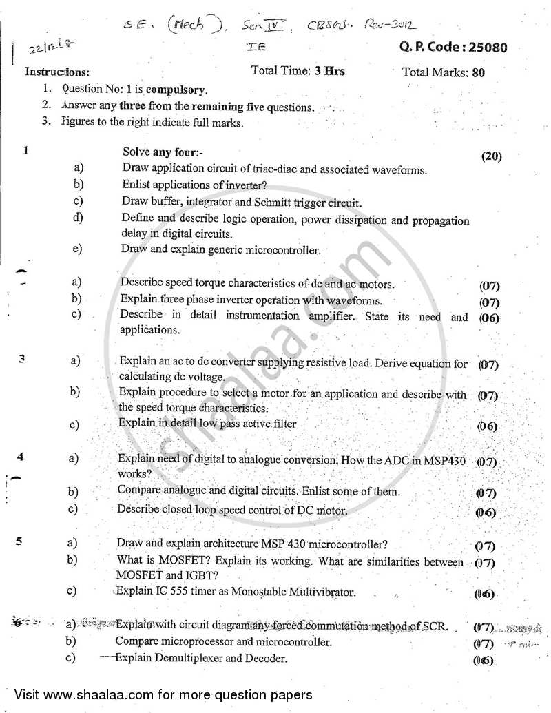 Industrial Electronics 2017-2018 - B.E. - Semester 4 (SE Second Year) - University of Mumbai question paper with PDF download