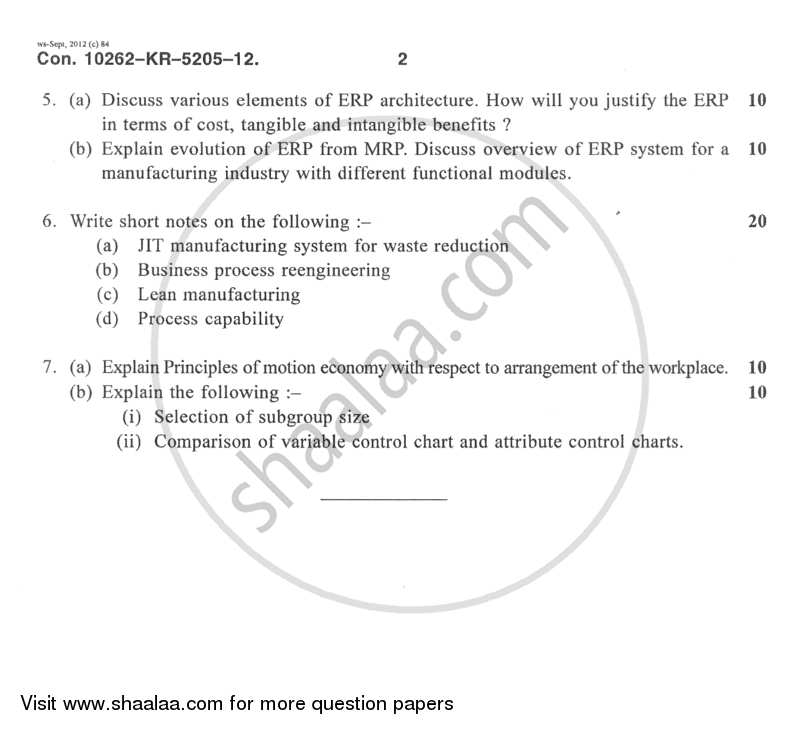 Industrial Engineering and Enterprise Resource Planning 2012-2013 - B.E. - Semester 8 (BE Fourth Year) - University of Mumbai question paper with PDF download