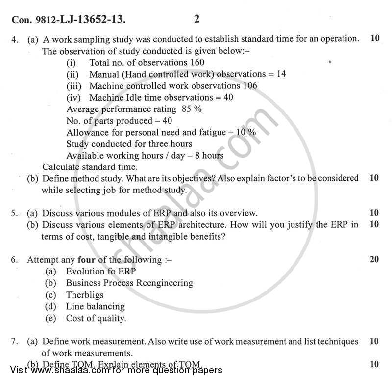 Industrial Engineering and Enterprise Resource Planning 2013-2014 - B.E. - Semester 8 (BE Fourth Year) - University of Mumbai question paper with PDF download