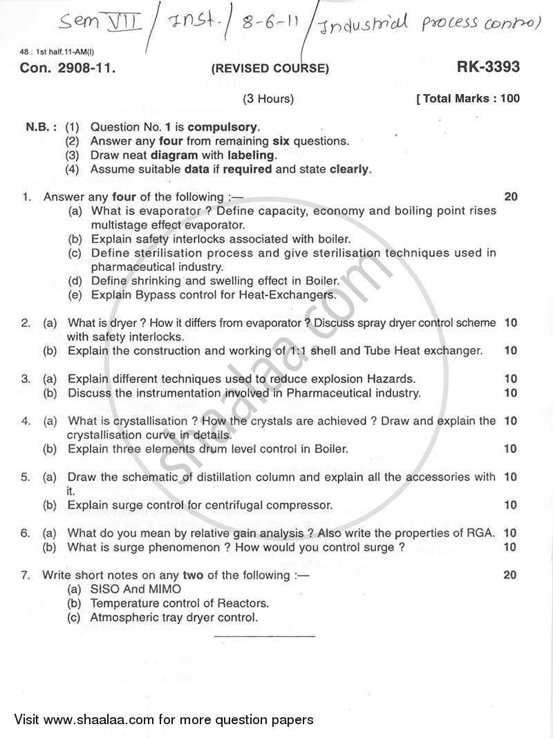Industrial Process Control 2010-2011 - B.E. - Semester 7 (BE Fourth Year) - University of Mumbai question paper with PDF download