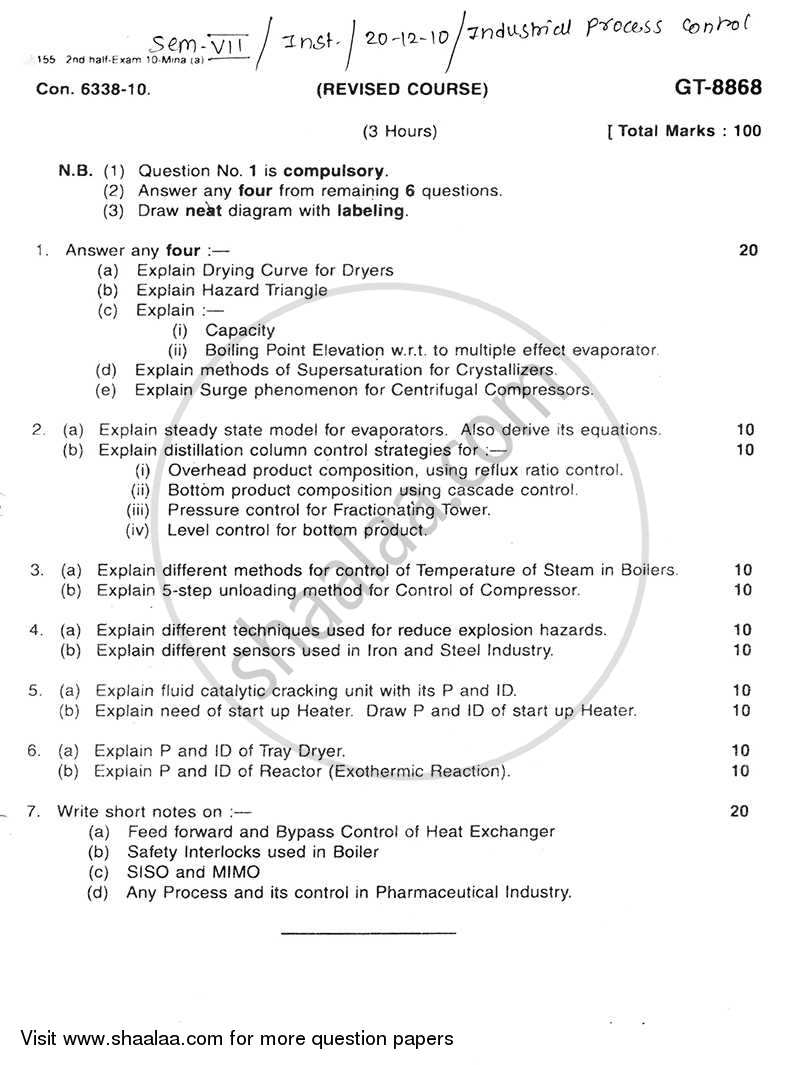 Industrial Process Control 2010-2011 - B.E. - Semester 7 (BE Fourth Year) - University of Mumbai question paper with PDF download
