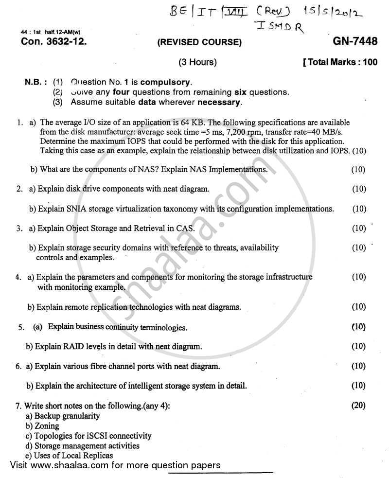 Information Storage Management and Disaster Recovery 2011-2012 - B.E. - Semester 8 (BE Fourth Year) - University of Mumbai question paper with PDF download