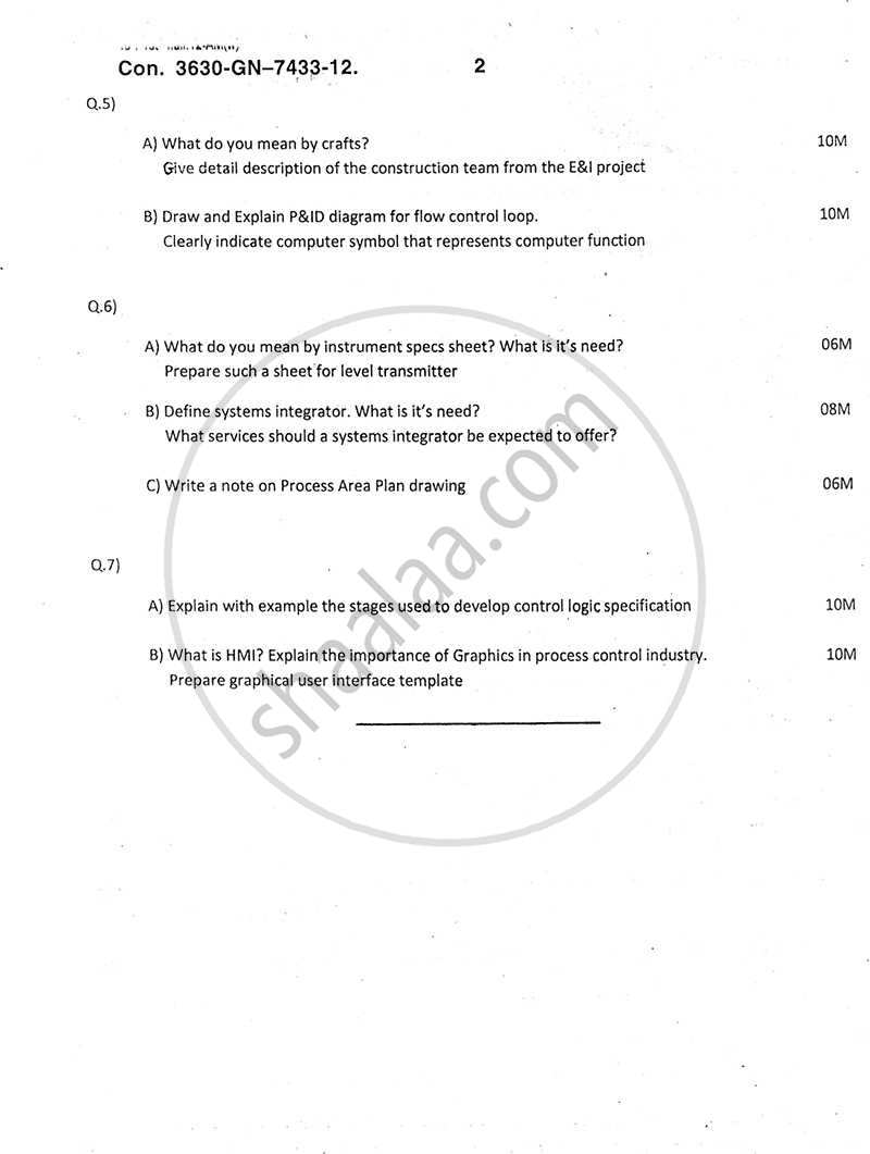 Instrumentation Project, Documentation and Execution 2011-2012 - B.E. - Semester 8 (BE Fourth Year) - University of Mumbai question paper with PDF download